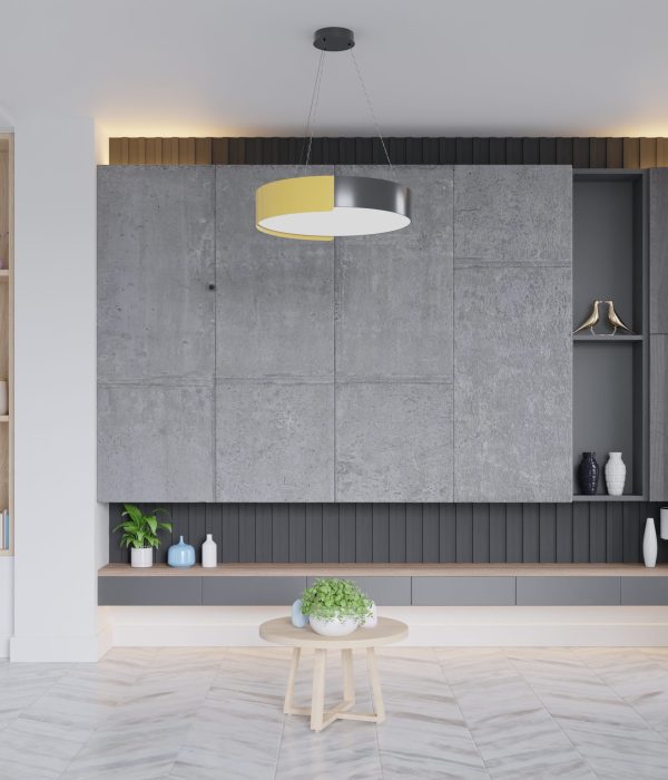 Tv shelf on the in modern living room the concrete wall,3d rendering